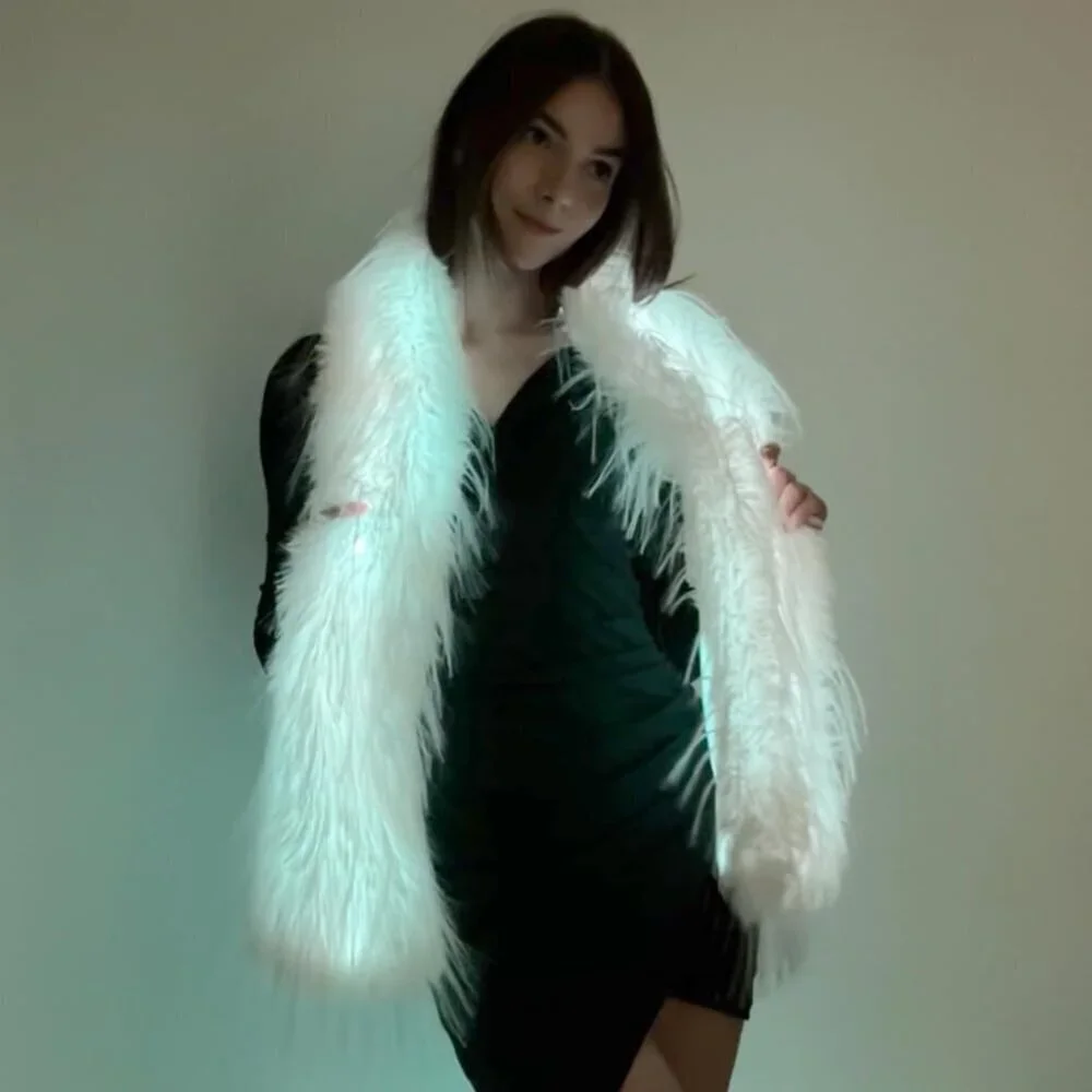 LED Scarf Faux Fur Rechargeable Glow Light Up Winter Unisex Accessories